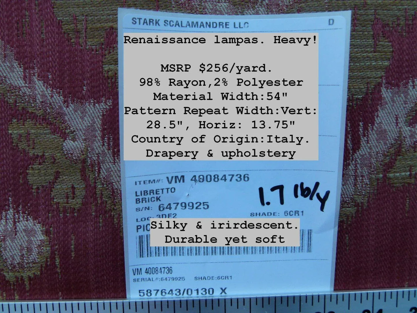 Scalamandre Libretto Brick Red Bronze Medallion Lampas MSRP USD 258/Y Lotus Medallion Lampas