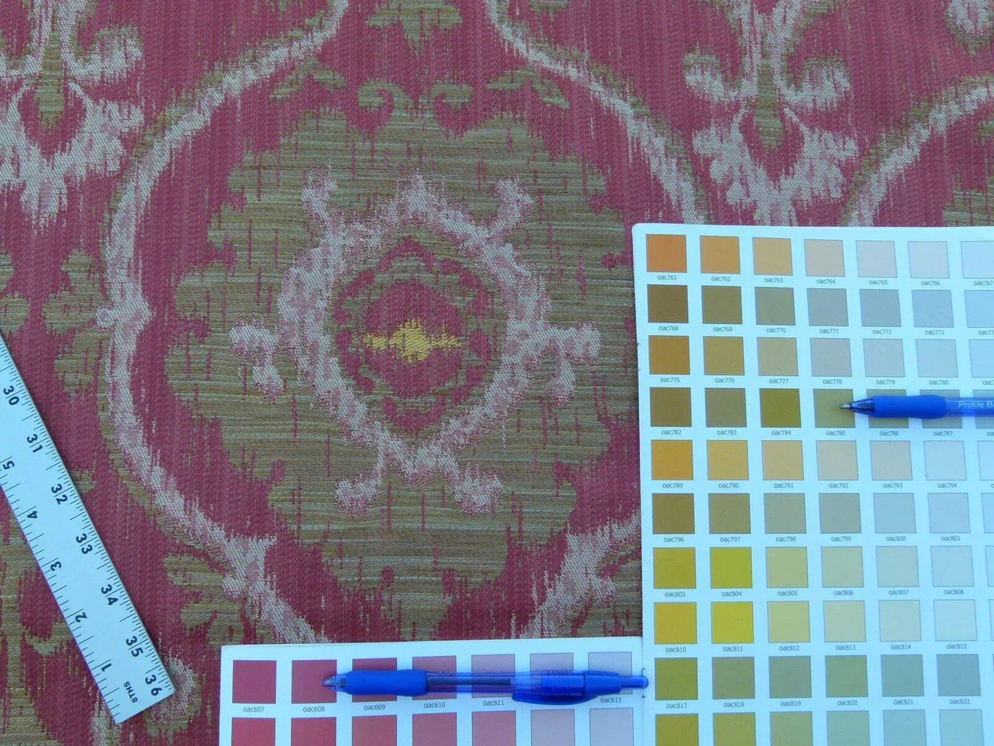 Scalamandre Libretto Brick Red Bronze Medallion Lampas MSRP USD 258/Y Lotus Medallion Lampas