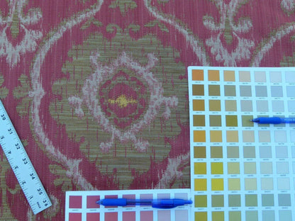 Scalamandre Libretto Brick Red Bronze Medallion Lampas MSRP USD 258/Y Lotus Medallion Lampas