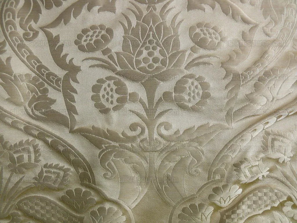 by yard Renaissance Artichoke 100%silk Damask In Sunglow Cream Ivory