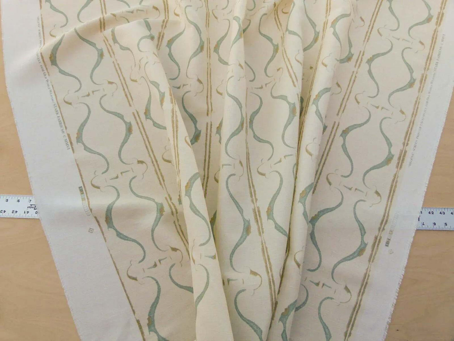 Scalamandre Helena Print Sea Spray Blue on Cream Ikat Ancient Ruins Linen MSRP USD 184/Y  Old World Weavers