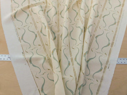 Scalamandre Helena Print Sea Spray Blue on Cream Ikat Ancient Ruins Linen MSRP USD 184/Y  Old World Weavers