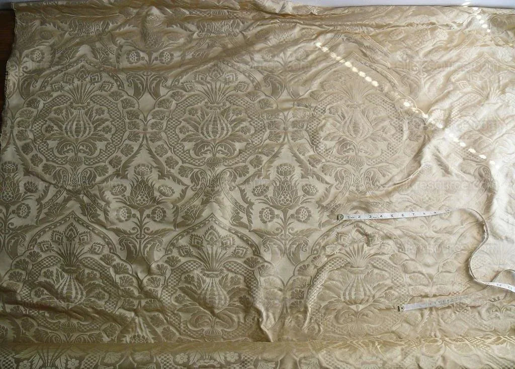 by yard Renaissance Artichoke 100%silk Damask In Sunglow Cream Ivory