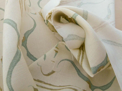 Scalamandre Helena Print Sea Spray Blue on Cream Ikat Ancient Ruins Linen MSRP USD 184/Y  Old World Weavers