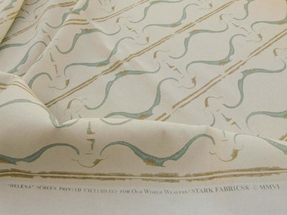 Scalamandre Helena Print Sea Spray Blue on Cream Ikat Ancient Ruins Linen MSRP USD 184/Y  Old World Weavers