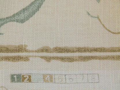 Scalamandre Helena Print Sea Spray Blue on Cream Ikat Ancient Ruins Linen MSRP USD 184/Y  Old World Weavers