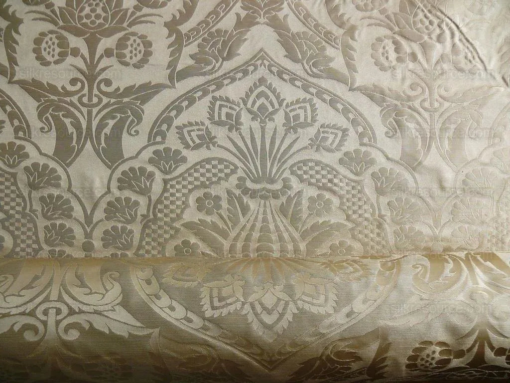 by yard Renaissance Artichoke 100%silk Damask In Sunglow Cream Ivory