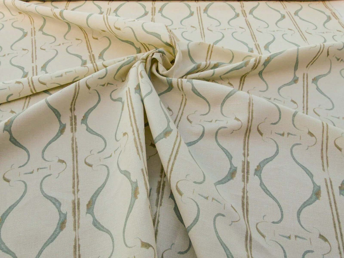 Scalamandre Helena Print Sea Spray Blue on Cream Ikat Ancient Ruins Linen MSRP USD 184/Y  Old World Weavers