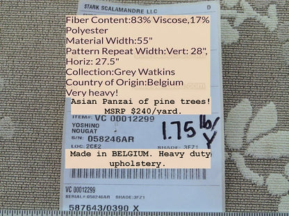 Scalamandre Yoshino Nougat Asian Penzai Magnolia Brown Beige Tree Cut Velvet MSRP USD 240/Y