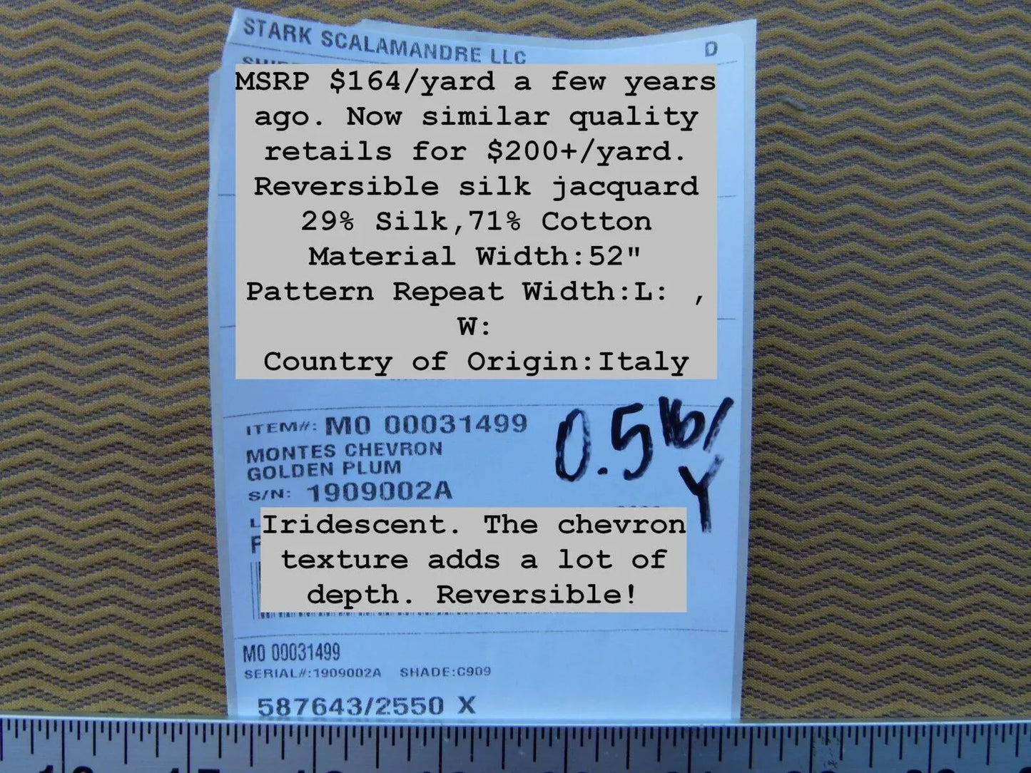 Scalamandre Montes Chevron Grey Watkins Golden Plum Silk Texture (reversible) MSRP USD 164/Y
