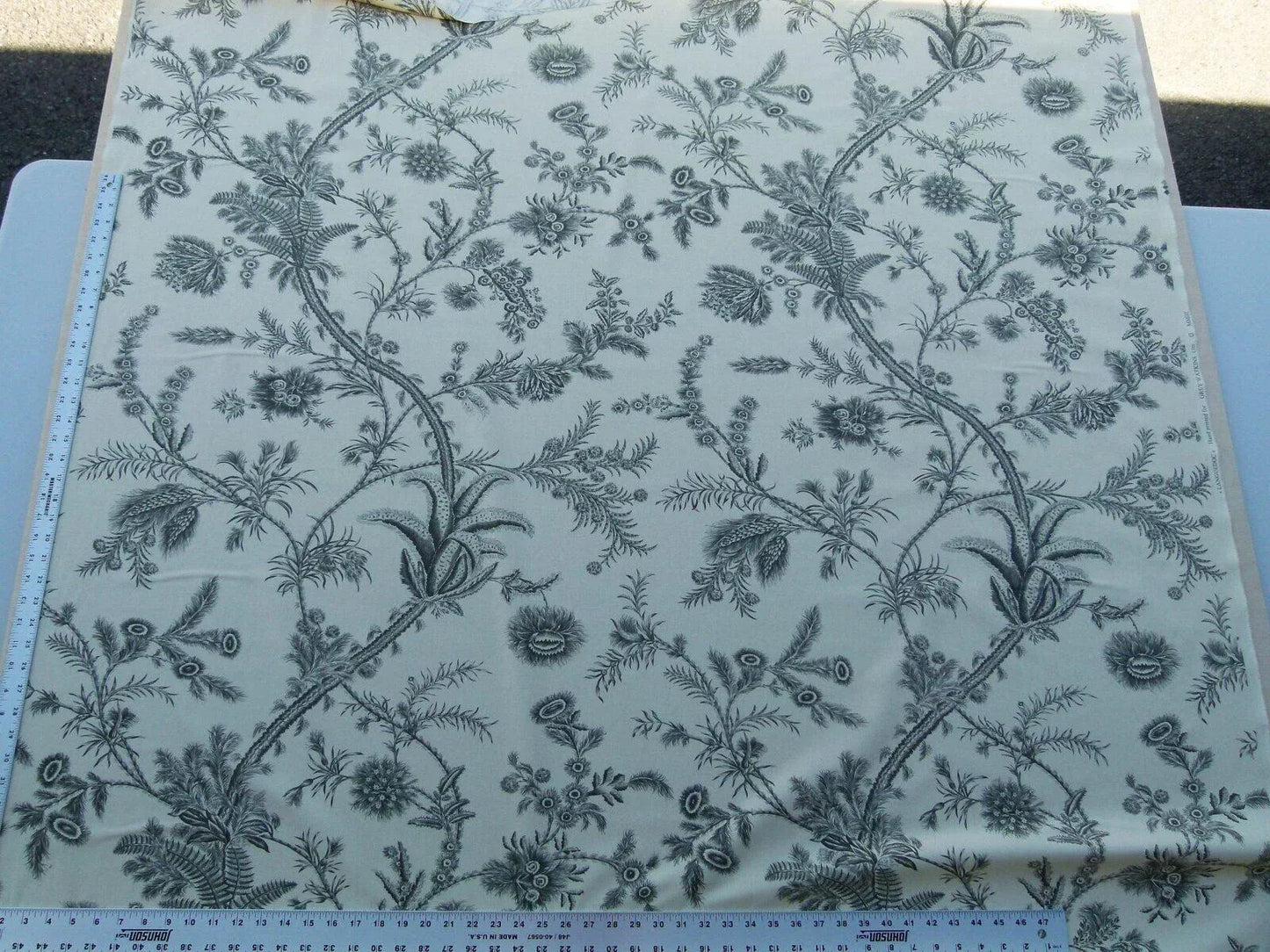 By Yd Scalamandre Grey Watkins Languedoc Charcoal Black White Botanic Fern and Thistle Southern France Toile Circa 1790 MSRP USD 364/y