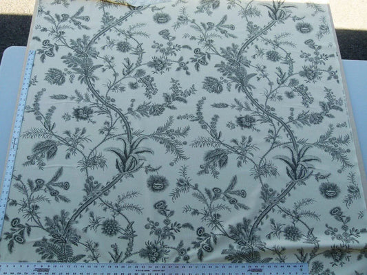 By Yd Scalamandre Grey Watkins Languedoc Charcoal Black White Botanic Fern and Thistle Southern France Toile Circa 1790 MSRP USD 364/y
