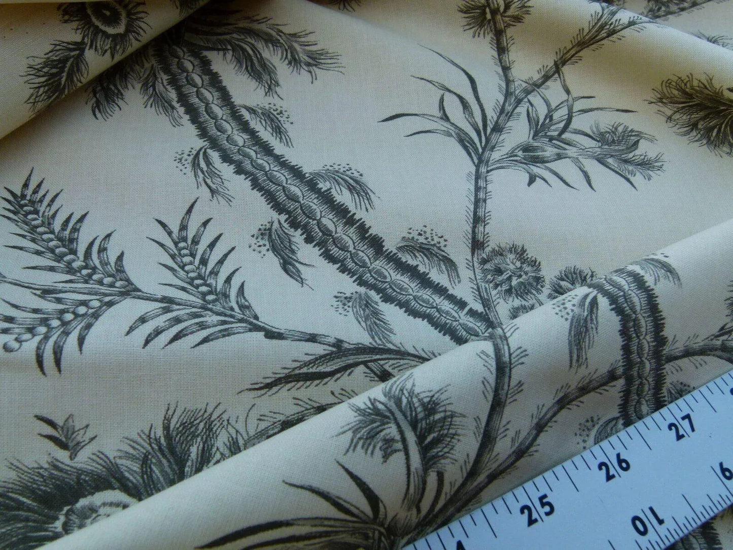 By Yd Scalamandre Grey Watkins Languedoc Charcoal Black White Botanic Fern and Thistle Southern France Toile Circa 1790 MSRP USD 364/y