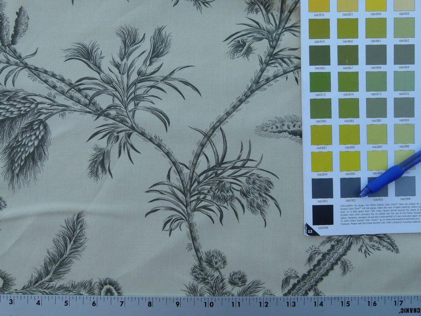 By Yd Scalamandre Grey Watkins Languedoc Charcoal Black White Botanic Fern and Thistle Southern France Toile Circa 1790 MSRP USD 364/y