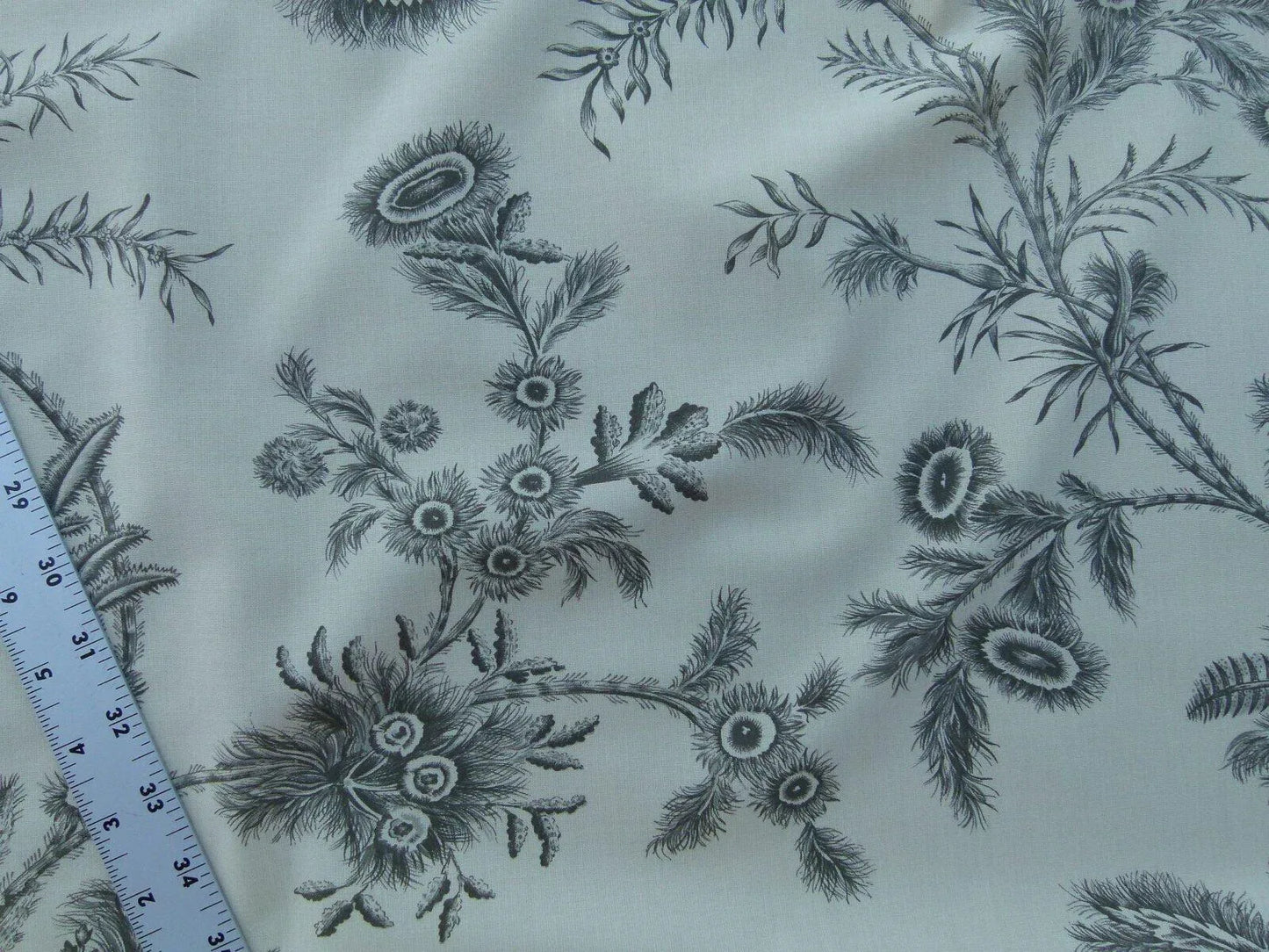 By Yd Scalamandre Grey Watkins Languedoc Charcoal Black White Botanic Fern and Thistle Southern France Toile Circa 1790 MSRP USD 364/y