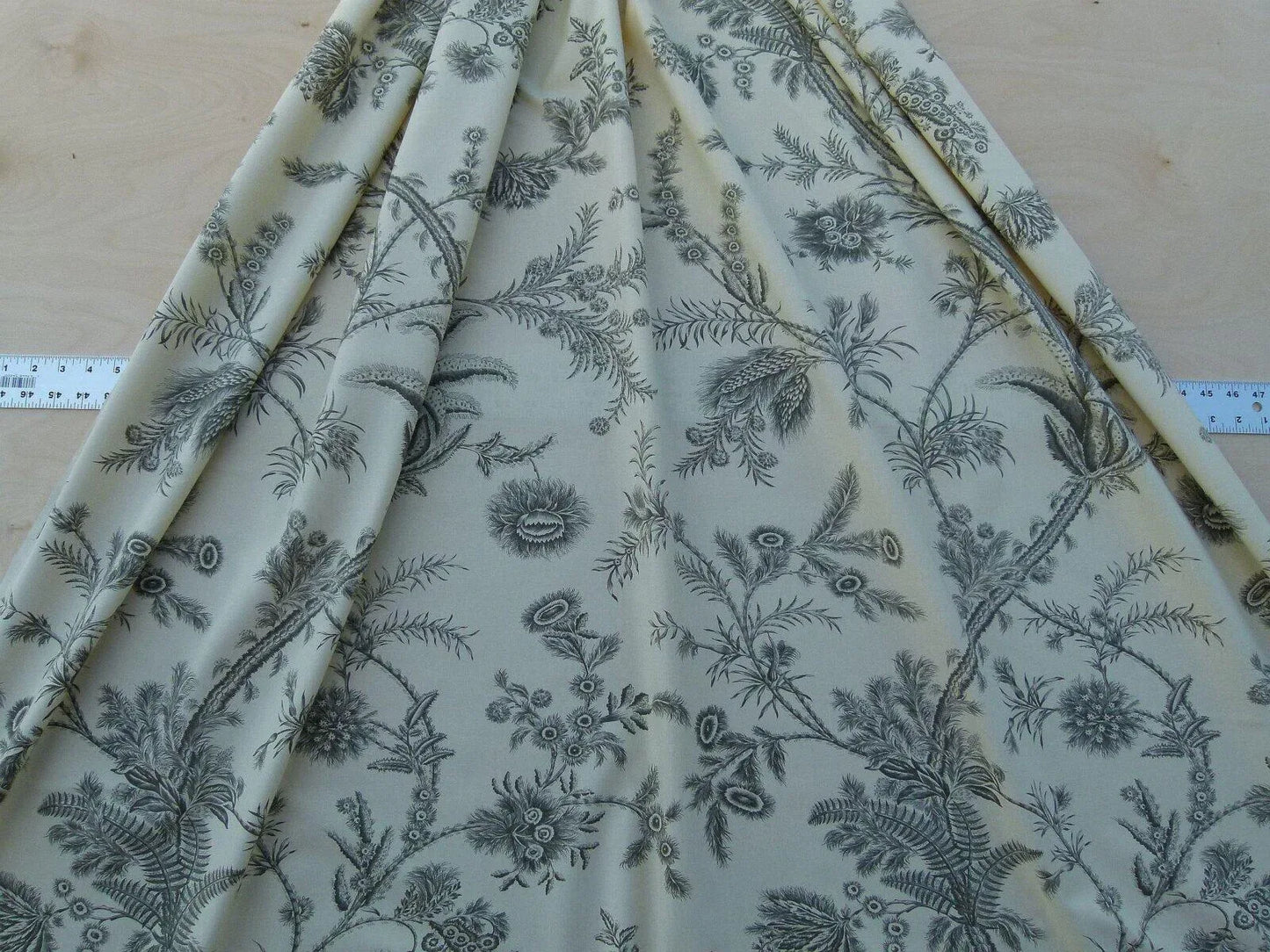 By Yd Scalamandre Grey Watkins Languedoc Charcoal Black White Botanic Fern and Thistle Southern France Toile Circa 1790 MSRP USD 364/y