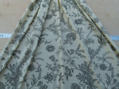 By Yd Scalamandre Grey Watkins Languedoc Charcoal Black White Botanic Fern and Thistle Southern France Toile Circa 1790 MSRP USD 364/y