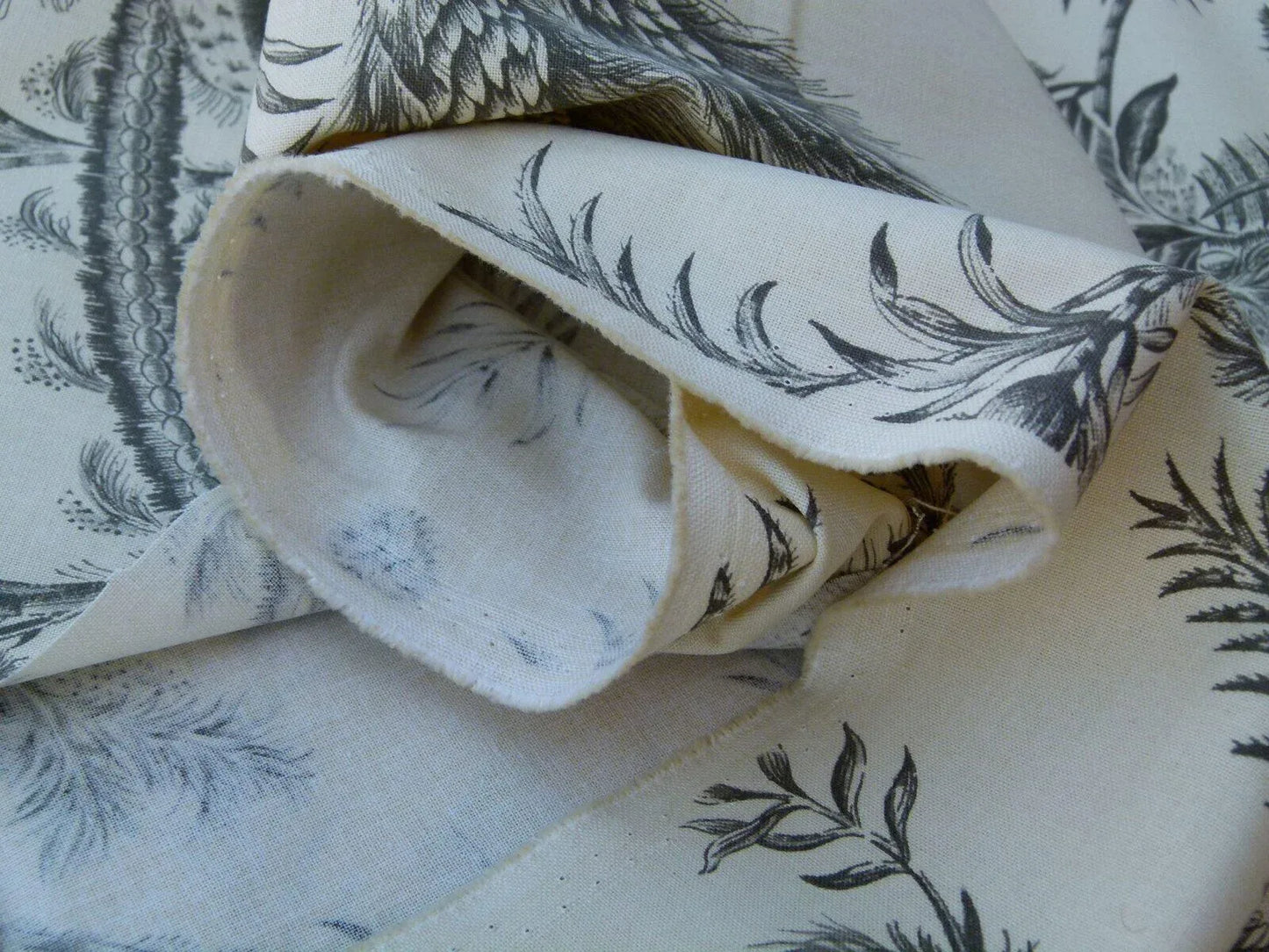 By Yd Scalamandre Grey Watkins Languedoc Charcoal Black White Botanic Fern and Thistle Southern France Toile Circa 1790 MSRP USD 364/y