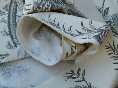 By Yd Scalamandre Grey Watkins Languedoc Charcoal Black White Botanic Fern and Thistle Southern France Toile Circa 1790 MSRP USD 364/y