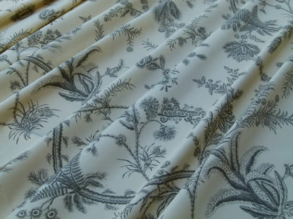 By Yd Scalamandre Grey Watkins Languedoc Charcoal Black White Botanic Fern and Thistle Southern France Toile Circa 1790 MSRP USD 364/y