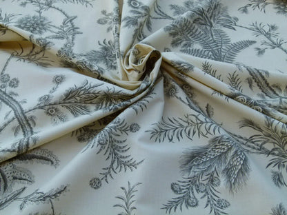 By Yd Scalamandre Grey Watkins Languedoc Charcoal Black White Botanic Fern and Thistle Southern France Toile Circa 1790 MSRP USD 364/y