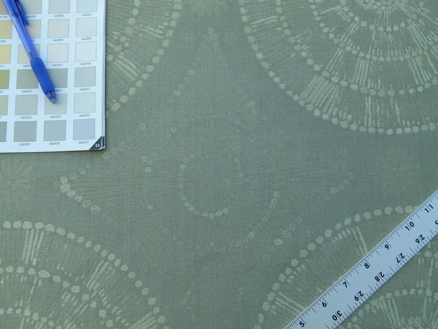 Scalamandre Planetarium Reseda Grey Pale Green Silk Lampas Astronomic Cosmic Flora Stars MSRP USD 196/yard Old World Weavers