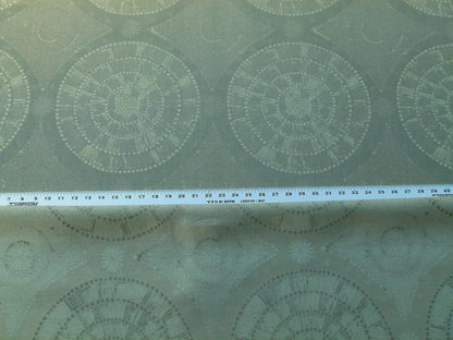 Scalamandre Planetarium Reseda Grey Pale Green Silk Lampas Astronomic Cosmic Flora Stars MSRP USD 196/yard Old World Weavers