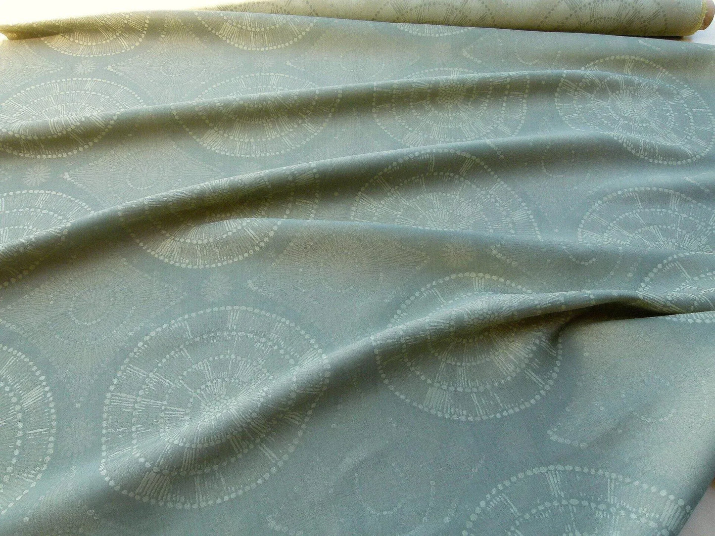 Scalamandre Planetarium Reseda Grey Pale Green Silk Lampas Astronomic Cosmic Flora Stars MSRP USD 196/yard Old World Weavers