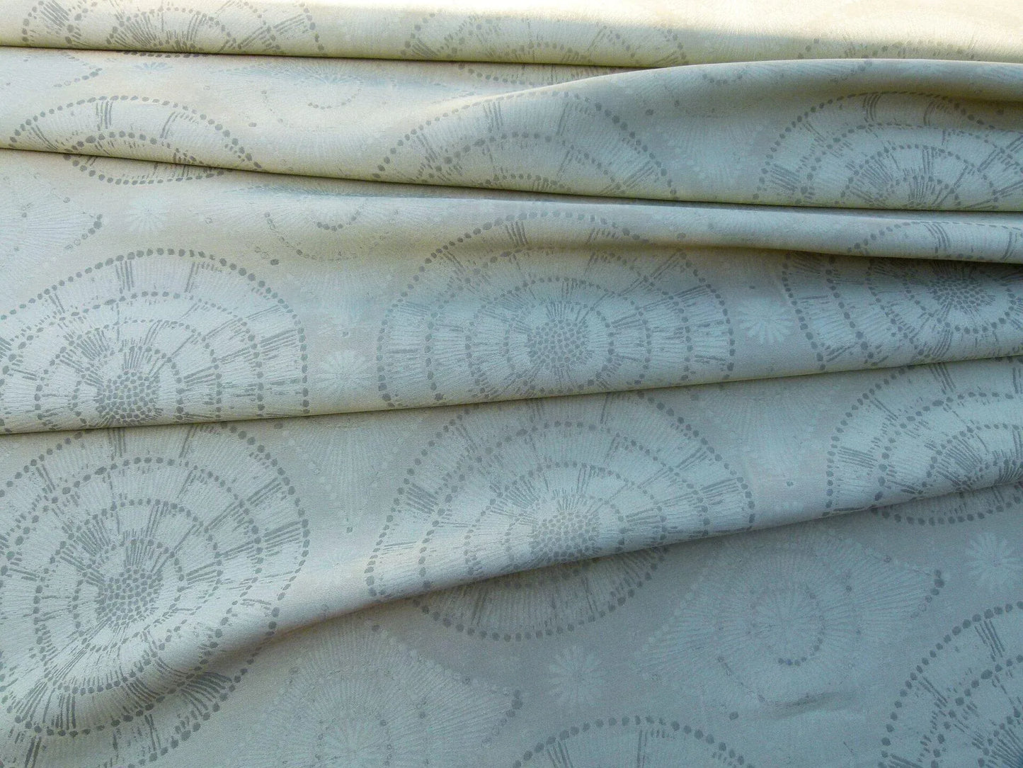 Scalamandre Planetarium Reseda Grey Pale Green Silk Lampas Astronomic Cosmic Flora Stars MSRP USD 196/yard Old World Weavers