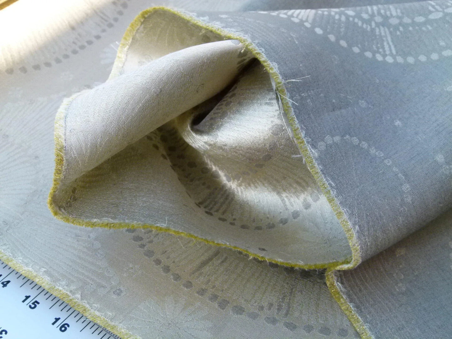 Scalamandre Planetarium Reseda Grey Pale Green Silk Lampas Astronomic Cosmic Flora Stars MSRP USD 196/yard Old World Weavers