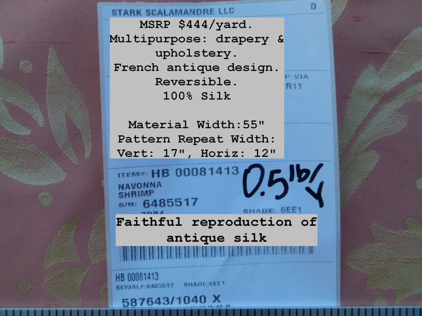 Scalamandre Navonna Shrimp Pink Gold Neoclassical Silk Lampas Medallion Crest MSRP USD 444/yard  Old World Weavers