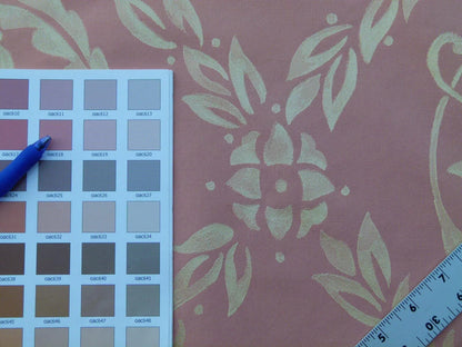 Scalamandre Navonna Shrimp Pink Gold Neoclassical Silk Lampas Medallion Crest MSRP USD 444/yard  Old World Weavers