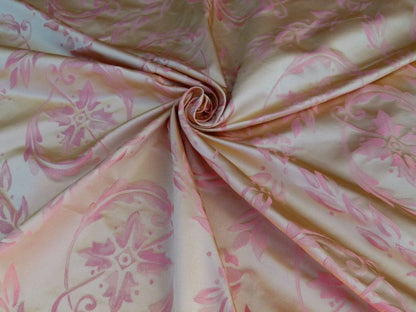 Scalamandre Navonna Shrimp Pink Gold Neoclassical Silk Lampas Medallion Crest MSRP USD 444/yard  Old World Weavers