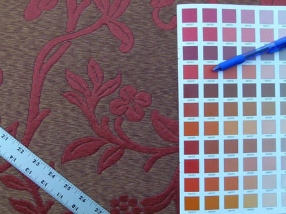 Scalamandre Romantic Sapporo Rust Red Gold Silk Linen Lampas MSRP USD 516/y Superb Weight! Vine