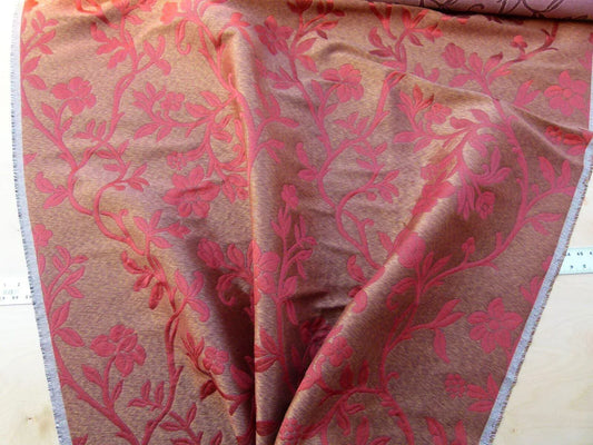 Scalamandre Romantic Sapporo Rust Red Gold Silk Linen Lampas MSRP USD 516/y Superb Weight! Vine