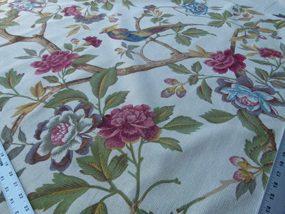 Scalamandre Faisan Putty Flower Tree Peony Bird Chinoiserie Chenille Stripe Print MSRP USD 400/yard