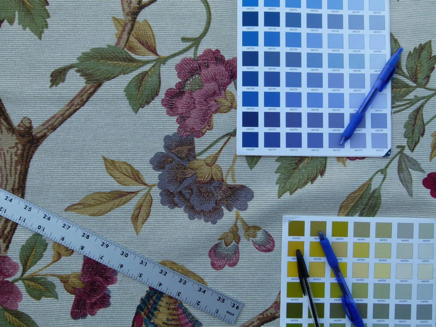 Scalamandre Faisan Putty Flower Tree Peony Bird Chinoiserie Chenille Stripe Print MSRP USD 400/yard