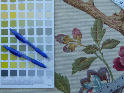 Scalamandre Faisan Putty Flower Tree Peony Bird Chinoiserie Chenille Stripe Print MSRP USD 400/yard