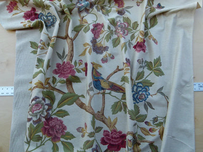 Scalamandre Faisan Putty Flower Tree Peony Bird Chinoiserie Chenille Stripe Print MSRP USD 400/yard