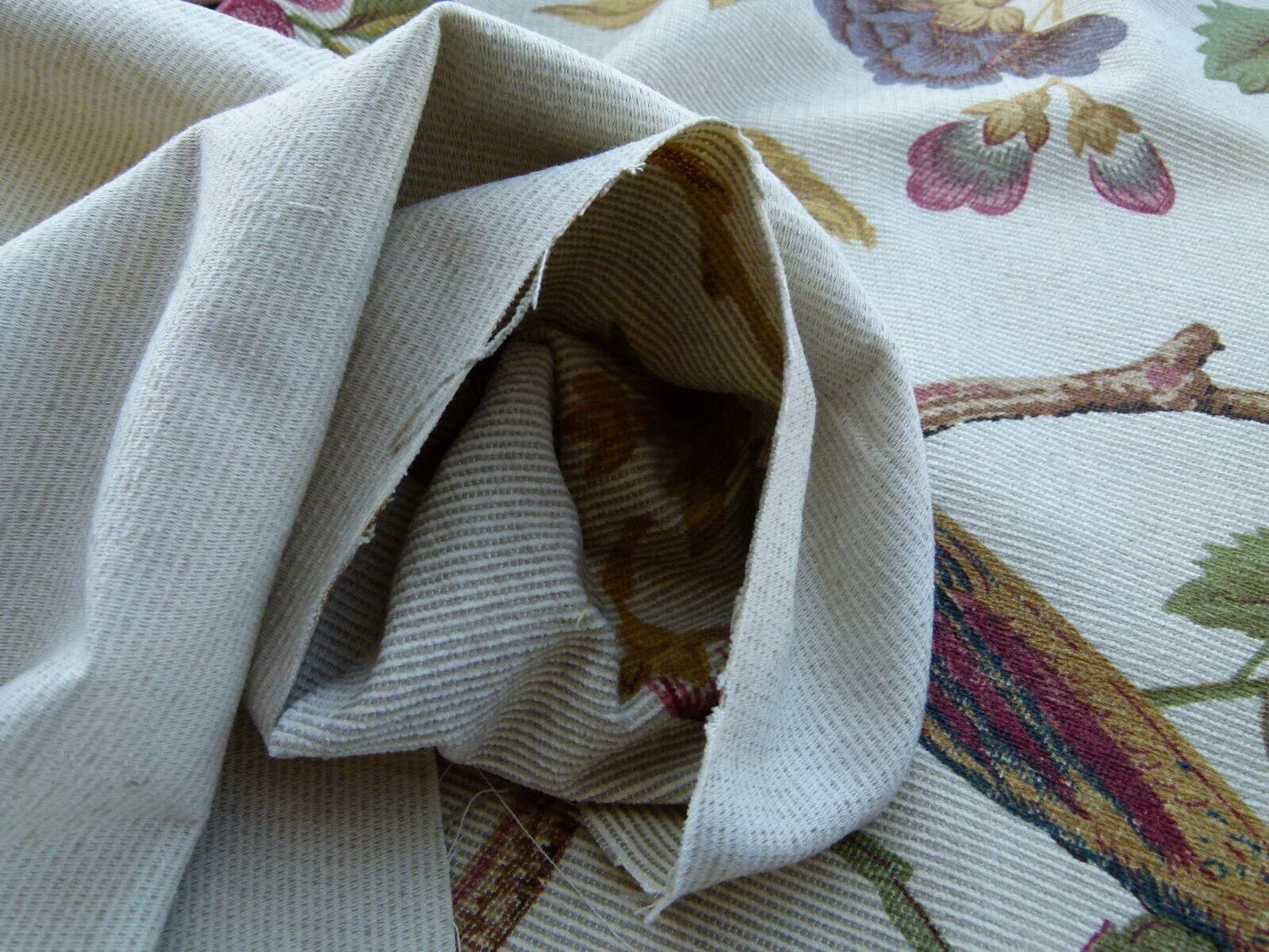 Scalamandre Faisan Putty Flower Tree Peony Bird Chinoiserie Chenille Stripe Print MSRP USD 400/yard