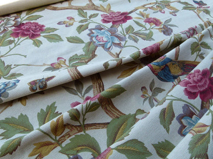 Scalamandre Faisan Putty Flower Tree Peony Bird Chinoiserie Chenille Stripe Print MSRP USD 400/yard