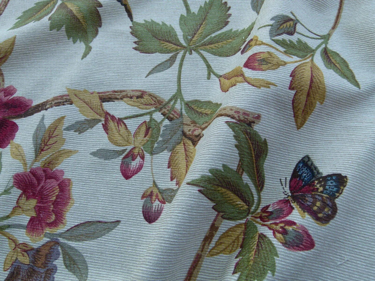 Scalamandre Faisan Putty Flower Tree Peony Bird Chinoiserie Chenille Stripe Print MSRP USD 400/yard