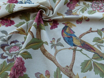 Scalamandre Faisan Putty Flower Tree Peony Bird Chinoiserie Chenille Stripe Print MSRP USD 400/yard