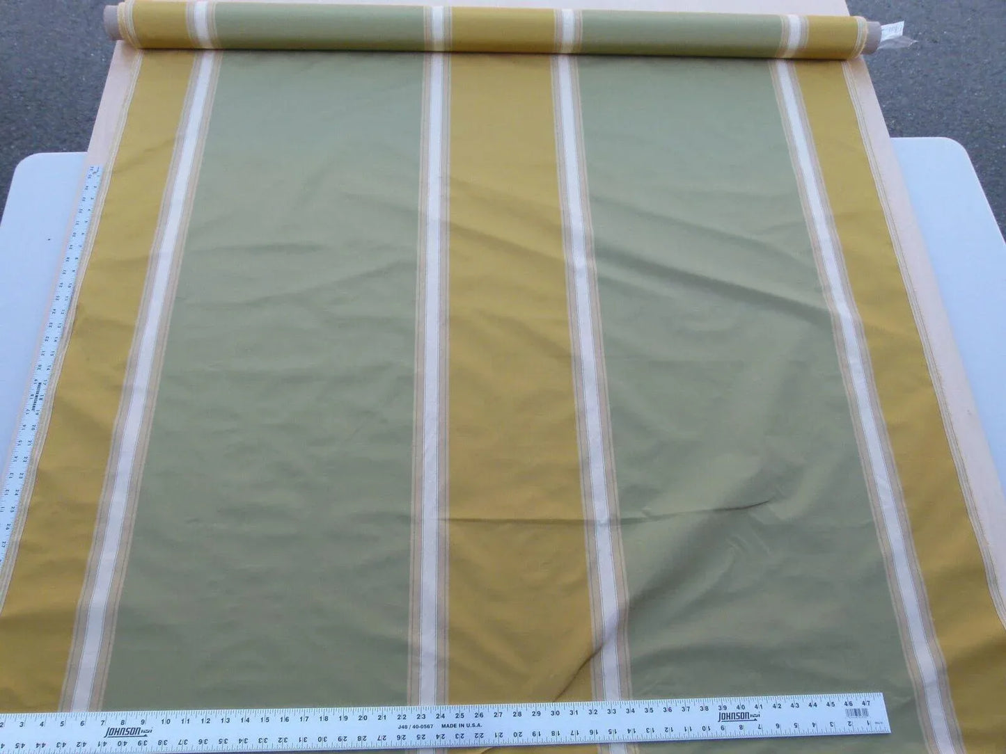 by yard Scalamandre Villa Ornella Stripe Silk Moss &amp; Brass Yellow Gold Green Huge Stripe  Old World Weavers MSRP USD 300/y