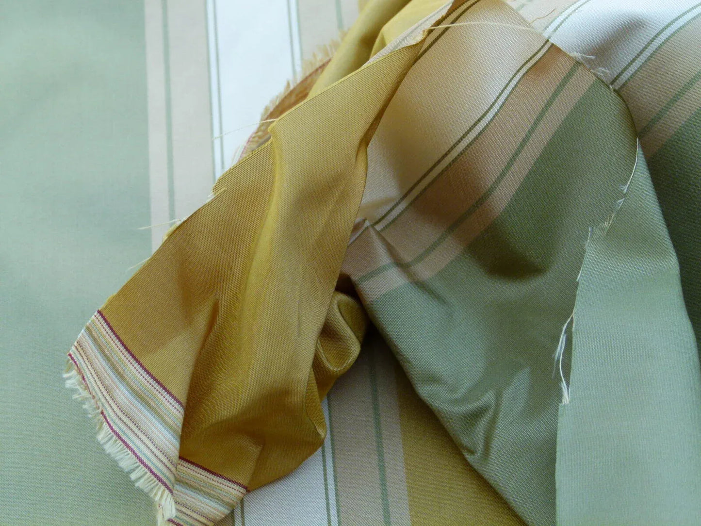 by yard Scalamandre Villa Ornella Stripe Silk Moss &amp; Brass Yellow Gold Green Huge Stripe  Old World Weavers MSRP USD 300/y