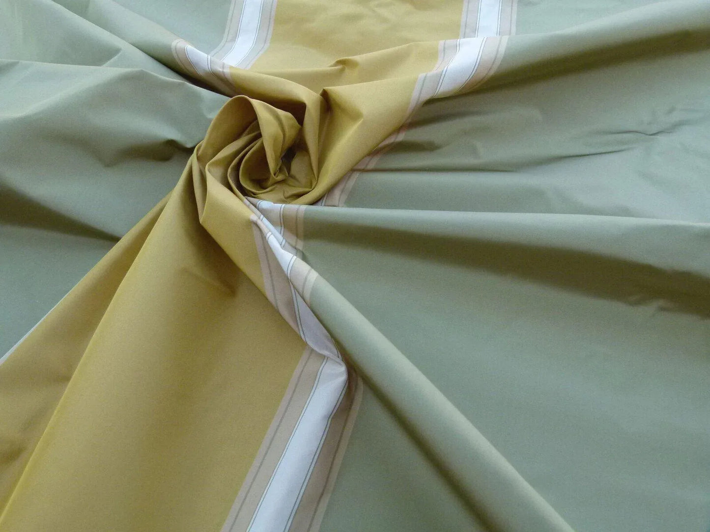 by yard Scalamandre Villa Ornella Stripe Silk Moss &amp; Brass Yellow Gold Green Huge Stripe  Old World Weavers MSRP USD 300/y