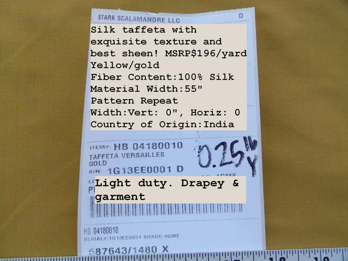Scalamandre 100% Silk Taffeta Versailles Deep Antique Gold Old World Weavers MSRP USD 196/y