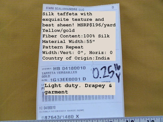 Scalamandre 100% Silk Taffeta Versailles Deep Antique Gold Old World Weavers MSRP USD 196/y