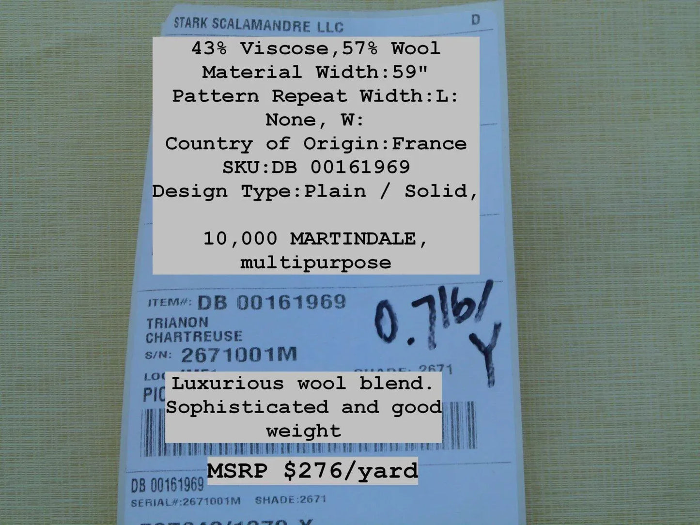 Trianon Chartreuse Green Yellow Gorgeous Texture Wool Viscose Fr France Old World Weavers MSRP USD 276/Y