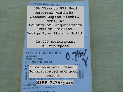 Trianon Chartreuse Green Yellow Gorgeous Texture Wool Viscose Fr France Old World Weavers MSRP USD 276/Y
